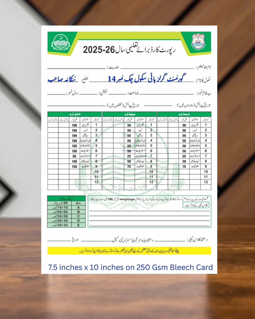 Report Card (Bleach Card With School Name PEC Pattern)